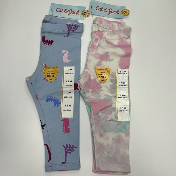 BUNDLE of 2 Cat & Jack Kids Durable Knee Printed Leggings 
Size 12 months - Picture 1 of 4